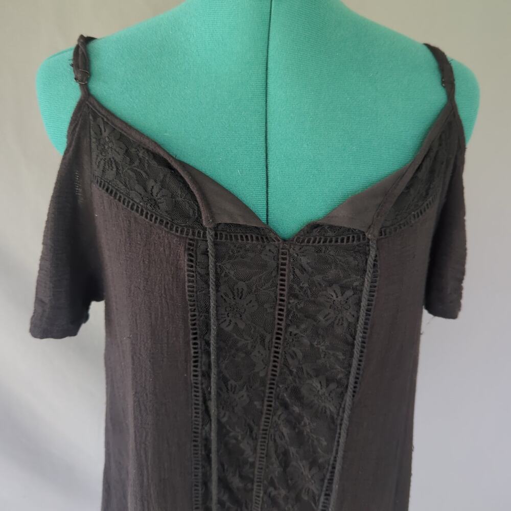 Moral Fiber Black Lace Cold Shoulder Dress Women's Large Boho Whimsygoth